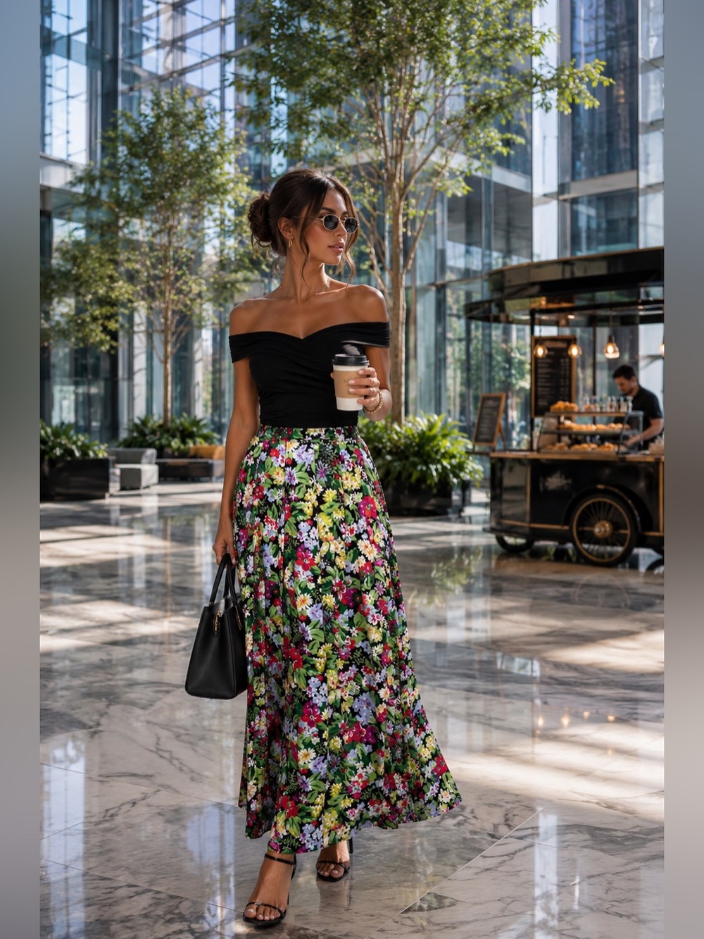 Liz Claiborne Collection Floral Maxi Skirt in Black Background